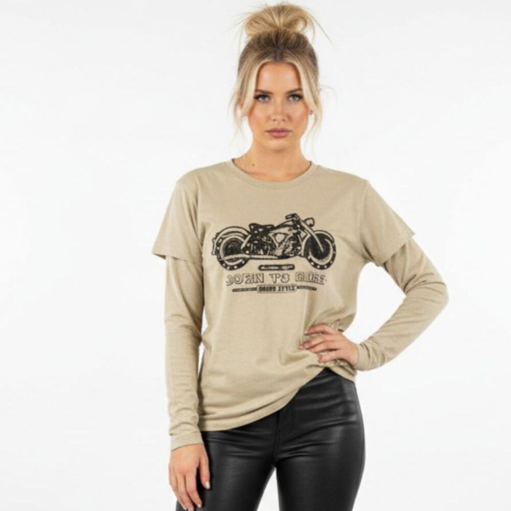 Vintage Bejeweled Green Long Sleeve Motorcycle Tee Shirt L NEW